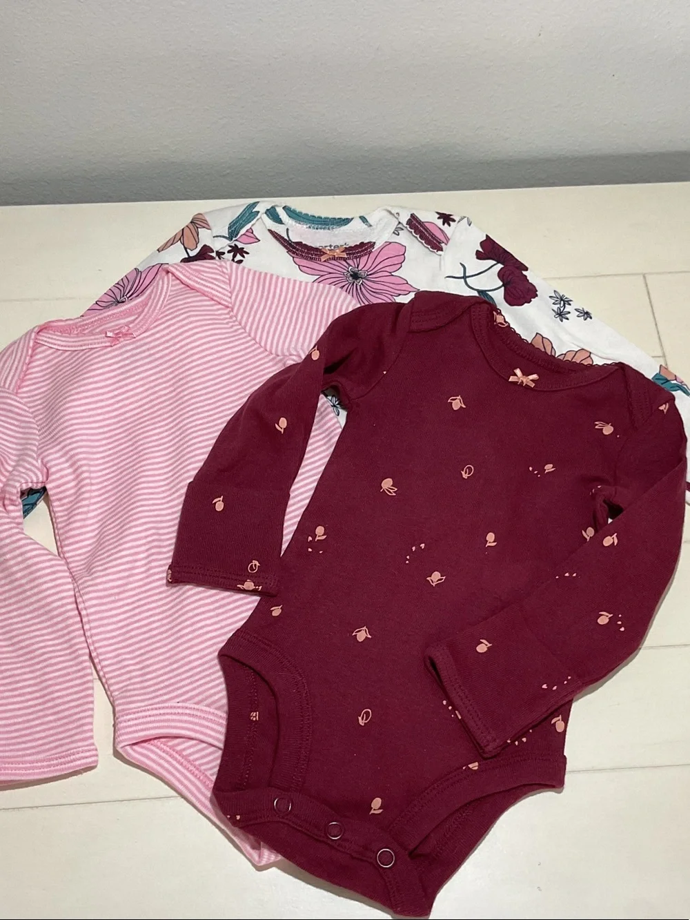 Carter's Long-Sleeve Bodysuit Set - Pink, Burgundy & White Floral NWOT